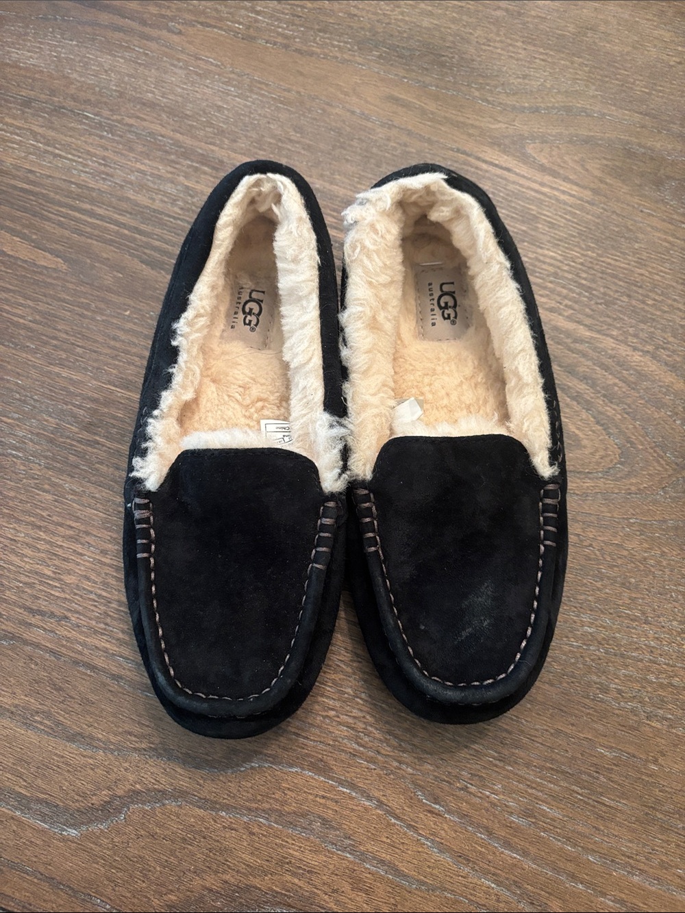 UGG Women’s Black Suede Shearling-Lined Moccasin Slippers